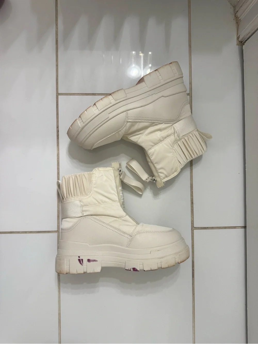 Cream Winter Snow Boots for Women. Water Resistant and Insulated
